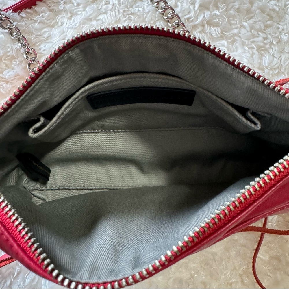 Rebecca Minkoff Red Leather Mini Mac Crossbody Bag Silver Chain Strap Designer - Picture 14 of 16